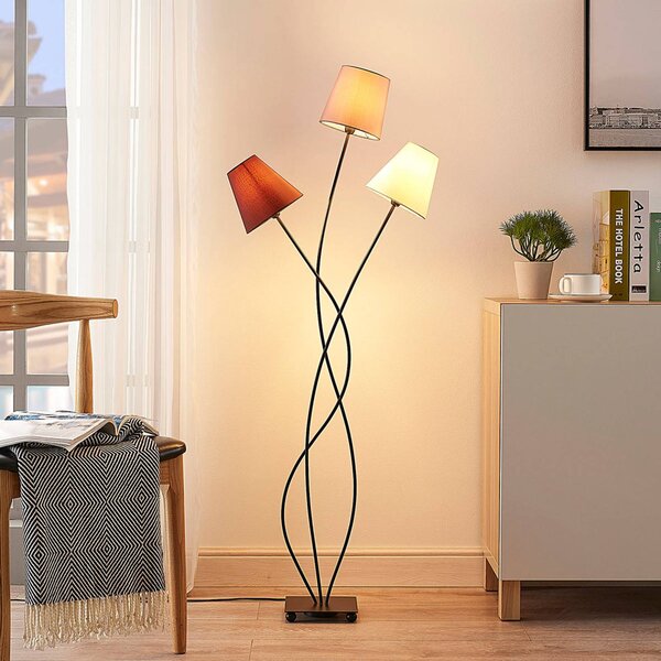Lampa stojąca Melis Lindby, kremowy / amber, salon / jadalnia, tkanina / materiał / jedwab, nowoczesny