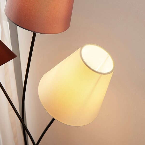 Lampa stojąca Melis Lindby, kremowy / amber, salon / jadalnia, tkanina / materiał / jedwab, nowoczesny