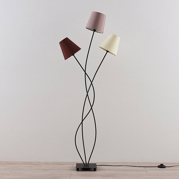 Lampa stojąca Melis Lindby, kremowy / amber, salon / jadalnia, tkanina / materiał / jedwab, nowoczesny