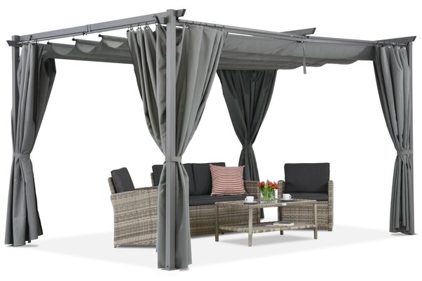 Antracytowa pergola tarasowa z zasłonami La Palma 3x4 Garden Point