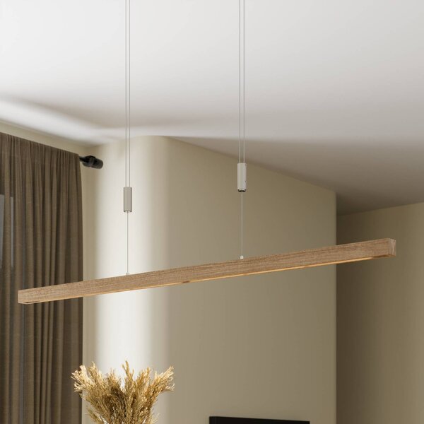 Lampa wisząca Nora Quitani, możliwość ściemniania, jasne drewno, salon / jadalnia, drewno, nowoczesny