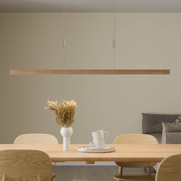 Lampa wisząca Nora Quitani, możliwość ściemniania, jasne drewno, salon / jadalnia, drewno, nowoczesny