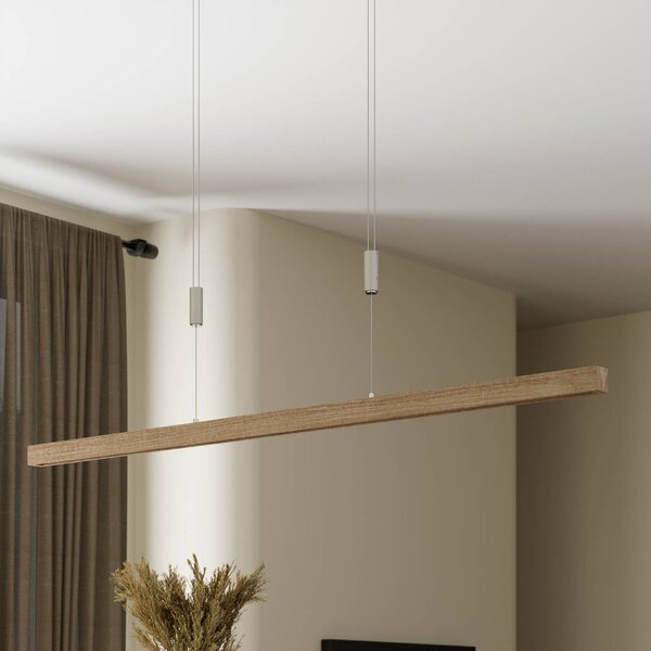 Lampa wisząca Nora Quitani, możliwość ściemniania, jasne drewno, salon / jadalnia, drewno, nowoczesny