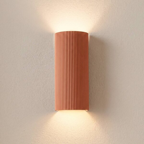 Kinkiet Colja Lindby, możliwość ściemniania, terracotta, salon / jadalnia, gips / glina, nowoczesny