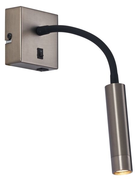 Nowoczesny kinkiet w kolorze metalu z portem USB-C - Gosna