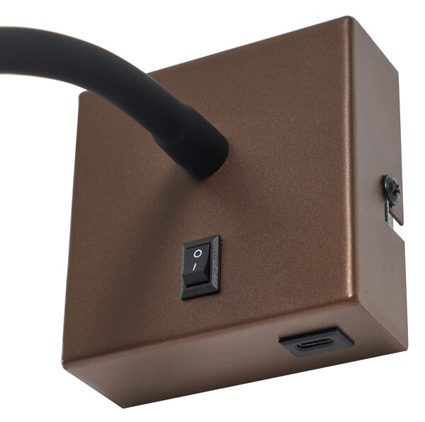 Nowoczesny kinkiet w kolorze brązu z portem USB-C - Gosna