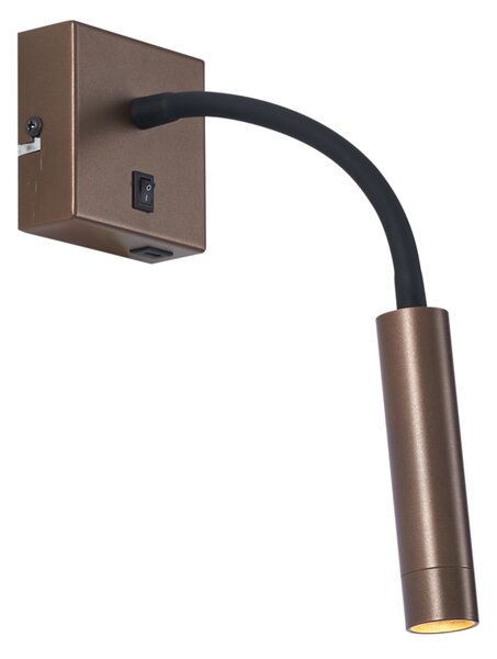 Nowoczesny kinkiet w kolorze brązu z portem USB-C - Gosna