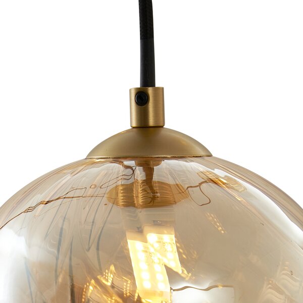 Lampa wisząca w stylu Art Deco złota z bursztynowym szkłem - Jia
