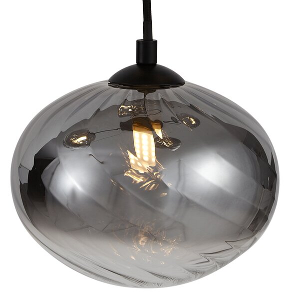 Nowoczesna lampa wisząca czarna z przydymionym szkłem - Jia