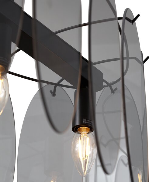 Designerska lampa wisząca czarna z dymionym szkłem owalna 5-punktowa - Mochan