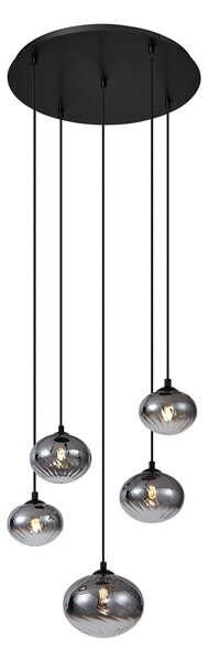 Nowoczesna lampa wisząca czarna z przydymionym szkłem - Jia