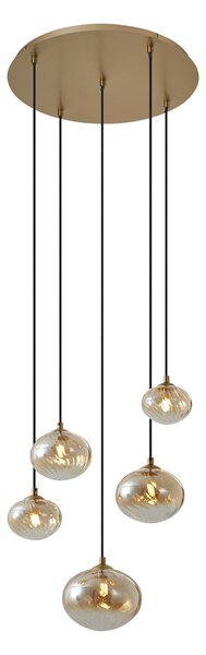 Lampa wisząca w stylu Art Deco złota z bursztynowym szkłem - Jia