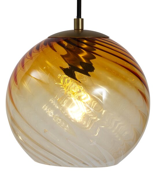 Lampa wisząca brązowa z dymionym bursztynowym i zielonym szkłem okrągła 4-punktowa - Bao