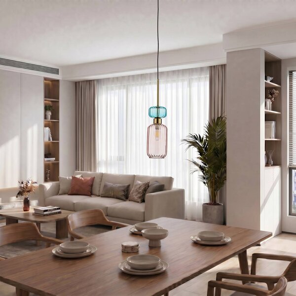 Lampa wisząca Molly Milagro Lighting, możliwość ściemniania, fioletowy / różowy / bladoróżowy, salon / jadalnia, szkło, nowoczesny