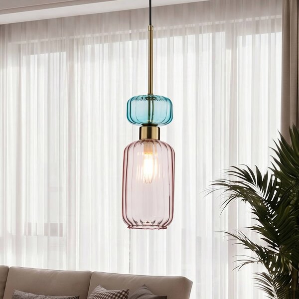 Lampa wisząca Molly Milagro Lighting, możliwość ściemniania, fioletowy / różowy / bladoróżowy, salon / jadalnia, szkło, nowoczesny