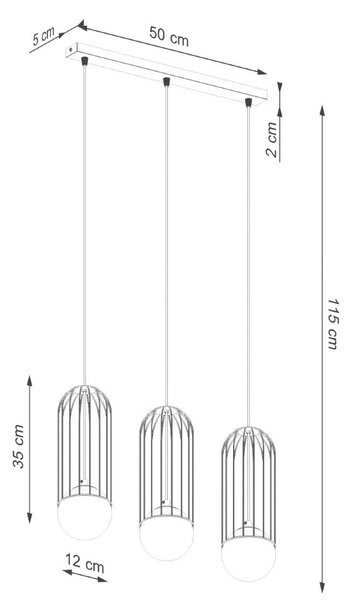 Biała lampa wisząca na listwie 3 druciane zwisy - 4X A607 G7-F35