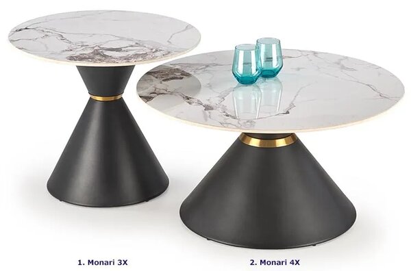 Okrągły stolik kawowy glamour biały marmur + czarny K1-M02