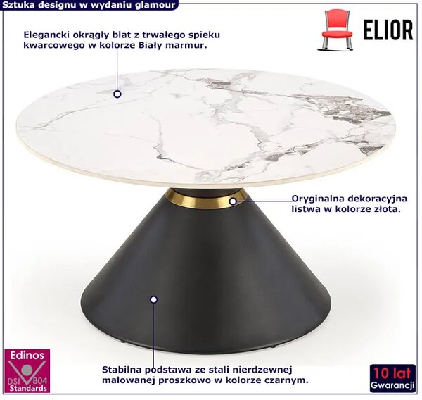 Okrągły stolik kawowy glamour biały marmur + czarny K1-M02