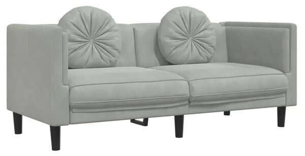 Jasnoszara aksamitna sofa 2-osobowa z poduszkami - Erim 4X