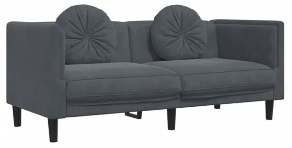 Ciemnoszara aksamitna sofa 2-osobowa z poduszkami - Erim 4X