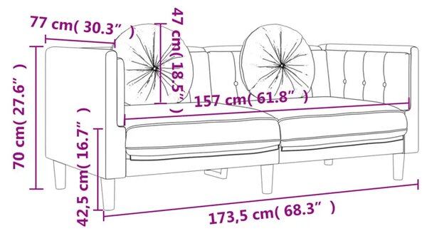 Jasnoszara aksamitna sofa 2-osobowa z poduszkami B8-F91
