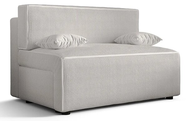 Biała sztruksowa sofa rozkładana z pojemnikiem L1-K41