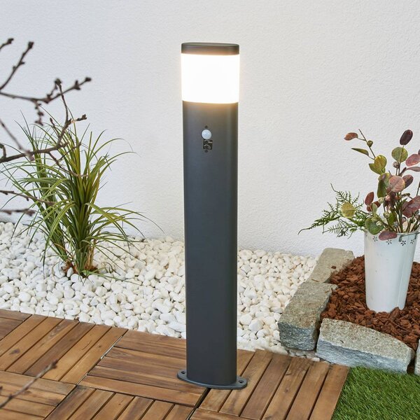 Lindby Słupek oświetleniowy LED Obri, 80 cm, antracyt, czujnik Obri, czarny, stal szlachetna, nowoczesny