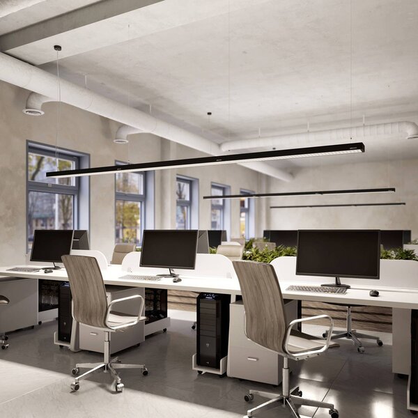 Arcchio Susi lampa wisząca biurowa LED, czarna, 120cm, 4000K, DALI Arcchio, możliwość ściemniania, czarny, biuro, aluminium, nowoczesny