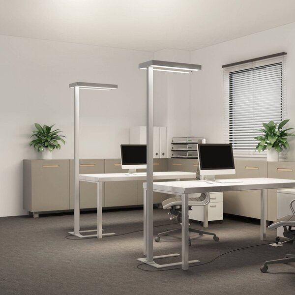 Lampa stojąca Logan Ultra Arcchio, możliwość ściemniania, aluminiowy / szary / cynkowy, biuro, aluminium, nowoczesny