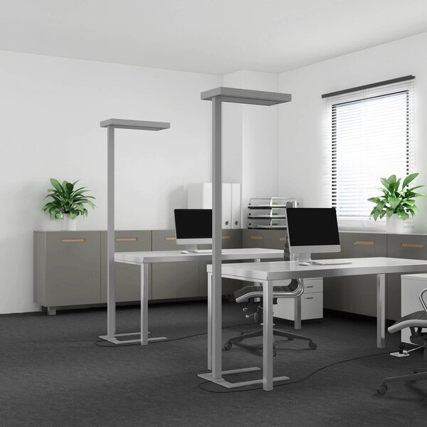Lampa stojąca Logan Ultra Arcchio, możliwość ściemniania, aluminiowy / szary / cynkowy, biuro, aluminium, nowoczesny