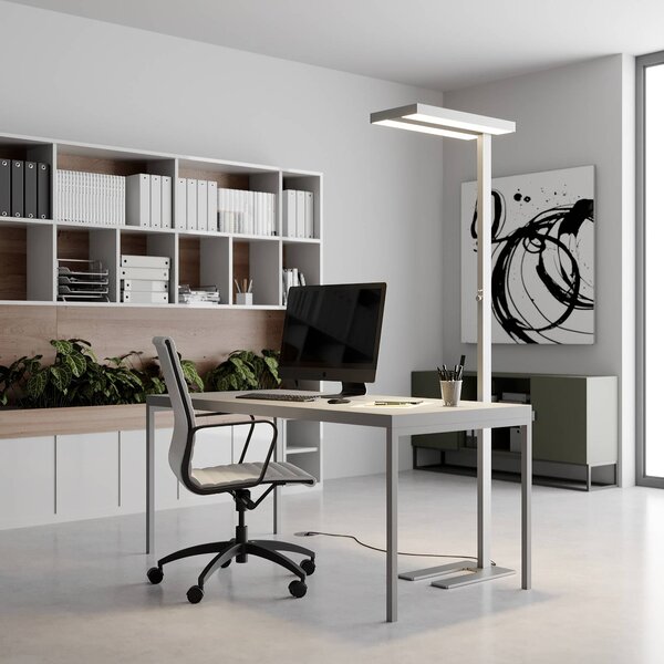 Lampa stojąca Logan Basic Arcchio, możliwość ściemniania, aluminiowy / szary / cynkowy, biuro, aluminium, nowoczesny
