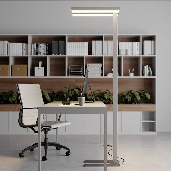 Lampa stojąca Logan Basic Arcchio, możliwość ściemniania, aluminiowy / szary / cynkowy, biuro, aluminium, nowoczesny