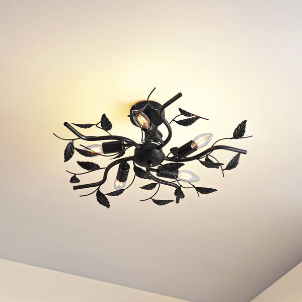 Lampa sufitowa Yos Lindby, możliwość ściemniania, czarny, sypialnia, metal, florentyński