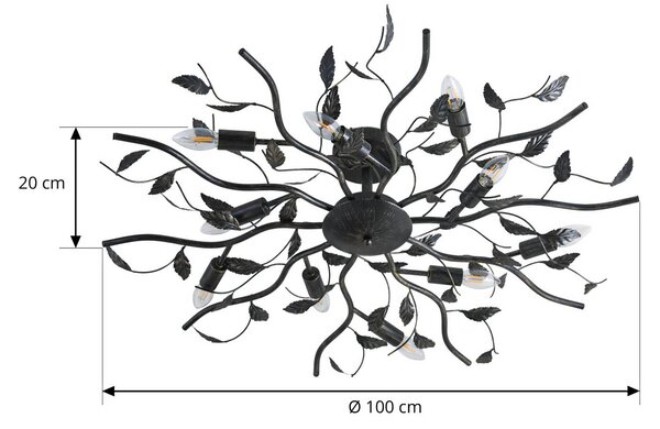 Lampa sufitowa Yos Lindby, możliwość ściemniania, czarny, sypialnia, metal, florentyński