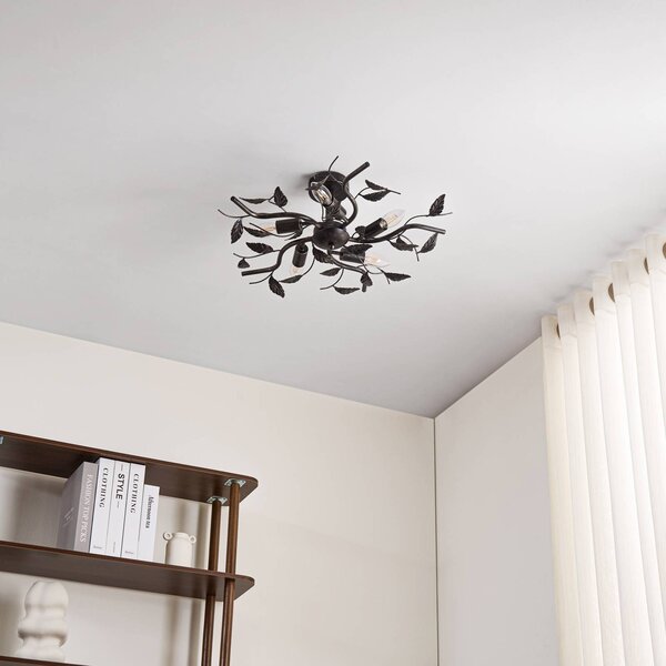 Lampa sufitowa Yos Lindby, możliwość ściemniania, czarny, sypialnia, metal, florentyński
