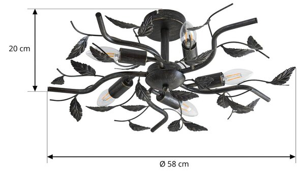Lampa sufitowa Yos Lindby, możliwość ściemniania, czarny, sypialnia, metal, florentyński