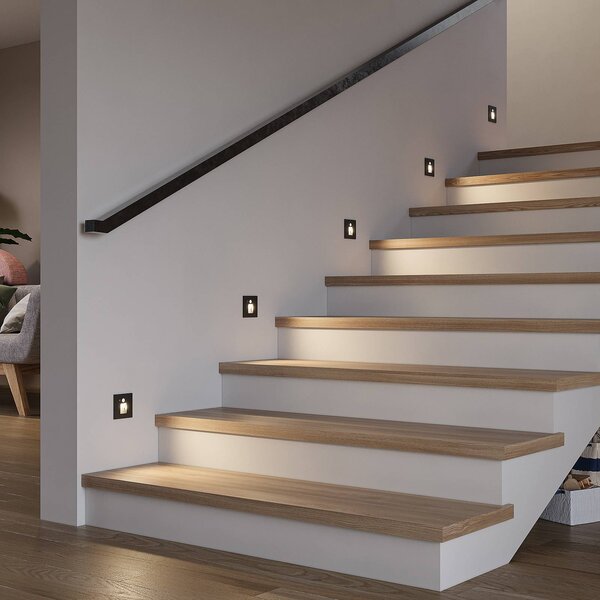 Arcchio Neru oprawa wpuszczana LED kątowa, czarna, czarny, salon / jadalnia, aluminium, nowoczesny