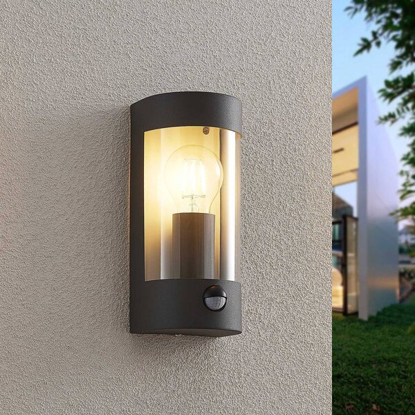 Lampa zewnętrzna z czujnikiem ruchu Junias Lindby, możliwość ściemniania, czarny, stal szlachetna, nowoczesny