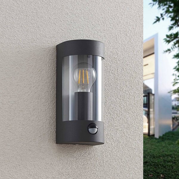 Lampa zewnętrzna z czujnikiem ruchu Junias Lindby, możliwość ściemniania, czarny, stal szlachetna, nowoczesny