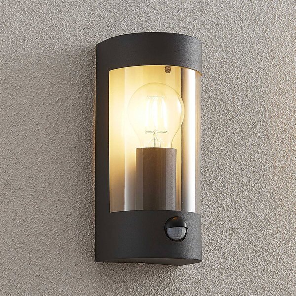 Lampa zewnętrzna z czujnikiem ruchu Junias Lindby, możliwość ściemniania, czarny, stal szlachetna, nowoczesny