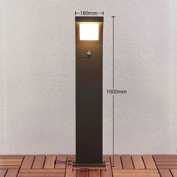 Arcchio Advik słupek ogrodowy LED, 100 cm, antracyt, czujnik, IP54, czarny, aluminium, nowoczesny