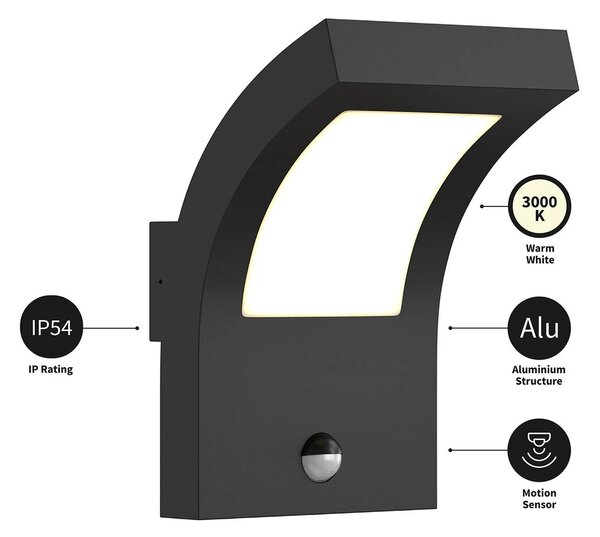 Lampa zewnętrzna z czujnikiem ruchu Advik Arcchio, czarny, aluminium, nowoczesny