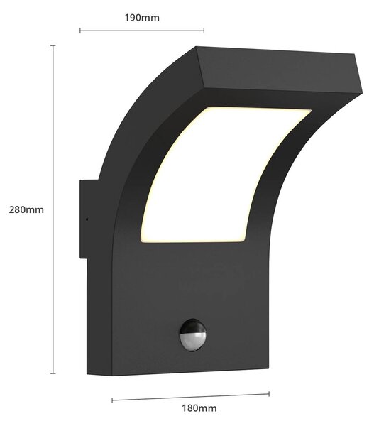 Lampa zewnętrzna z czujnikiem ruchu Advik Arcchio, czarny, aluminium, nowoczesny