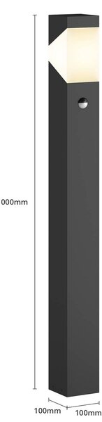 Lucande słupek oświetleniowy Kiran, 100 cm, czujnik, szary, IP44, E27 Kiran Lucande, możliwość ściemniania, czarny, aluminium, nowoczesny