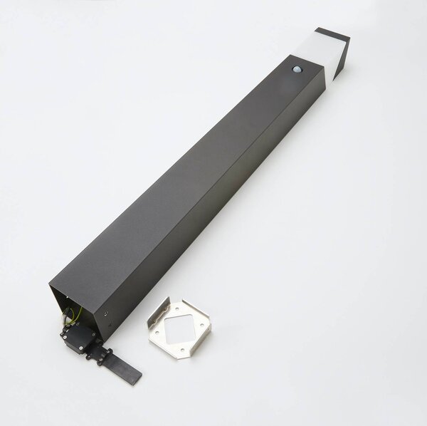Lucande słupek oświetleniowy Kiran, 100 cm, czujnik, szary, IP44, E27 Kiran Lucande, możliwość ściemniania, czarny, aluminium, nowoczesny