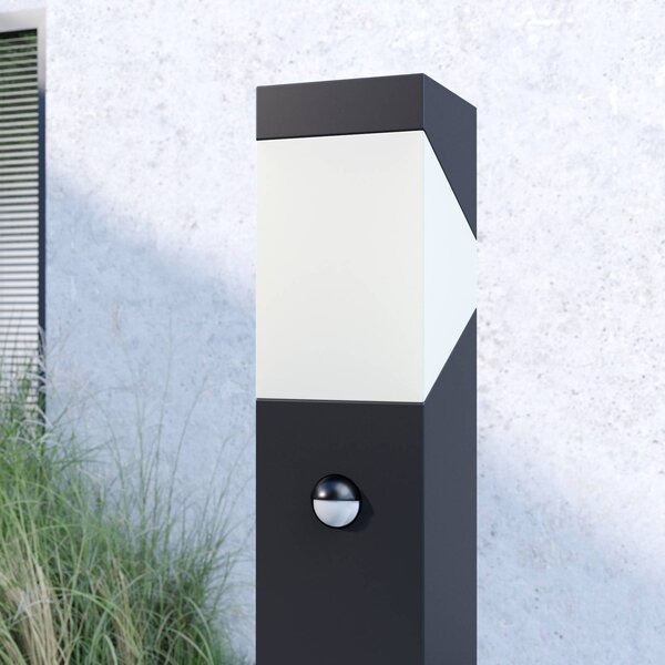 Lucande słupek oświetleniowy Kiran, 100 cm, czujnik, szary, IP44, E27 Kiran Lucande, możliwość ściemniania, czarny, aluminium, nowoczesny