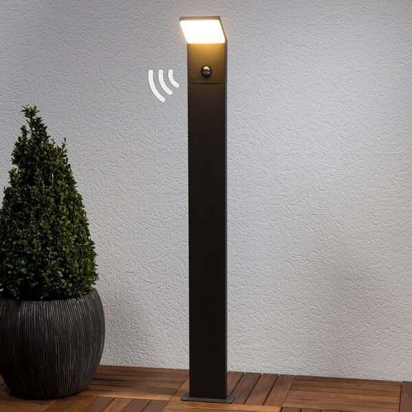 Słupek oświetleniowy LED Nevio, czujnik, 100 cm, antracytowy NEVIO Lucande, czarny, aluminium, nowoczesny