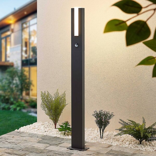 Słupek ogrodowy LED Lucande Virgalia, czujnik ruchu, 100cm, IP54 Virgalia, czarny, aluminium, nowoczesny