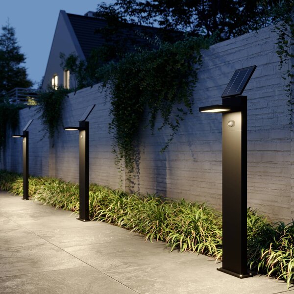 Lucande LED lampa solarna Silvan, 100cm, czujnik, antracytowy Silvan, czarny, aluminium, nowoczesny