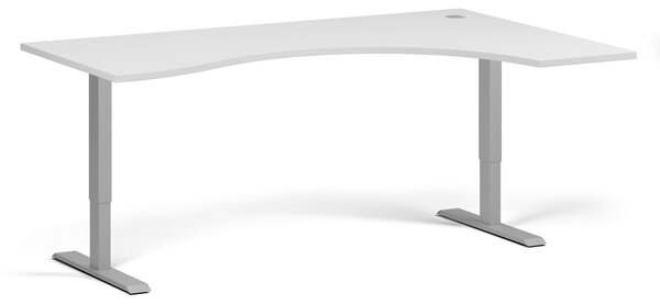 Ergonomiczne biurko z regulacją wysokości, 180x120 cm, 1 silnik, L/P, szara podstawa, biały